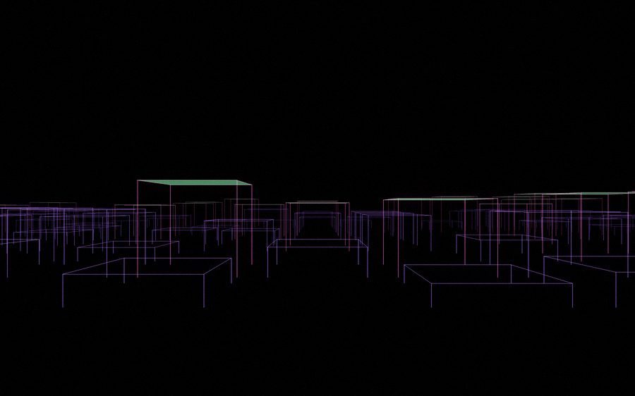 A dim office interior after hours